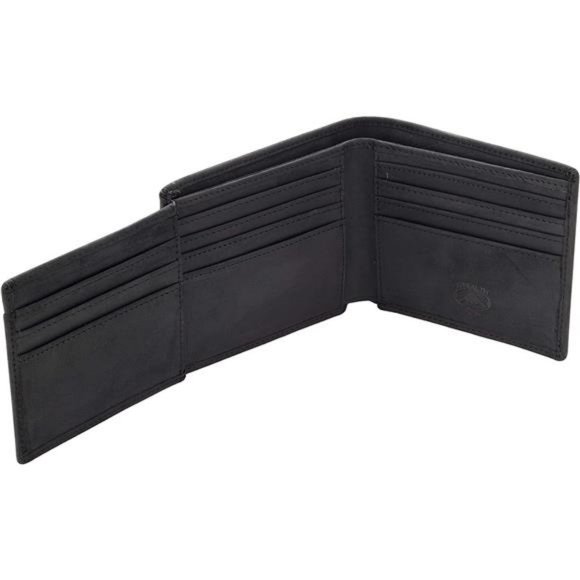 Mens Trifold Leather Wallet - Mens RFID Leather Wallet with ID Window (Black)